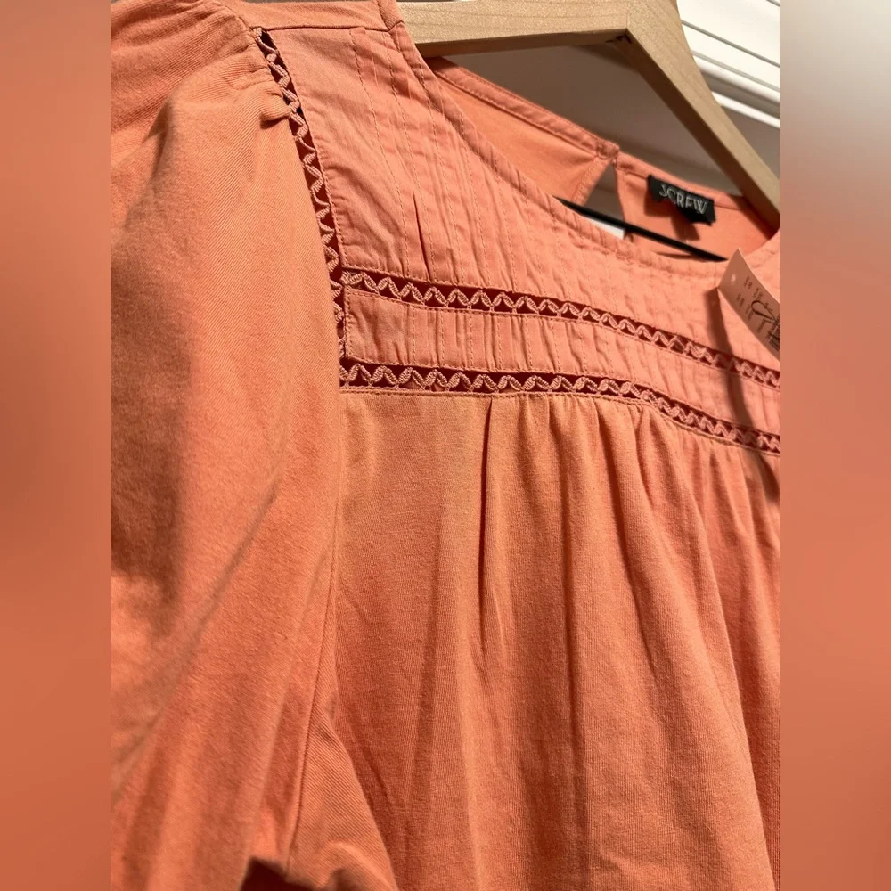 NWT J.Crew Coral Bubble Sleeve Top, Coral,‎ Large